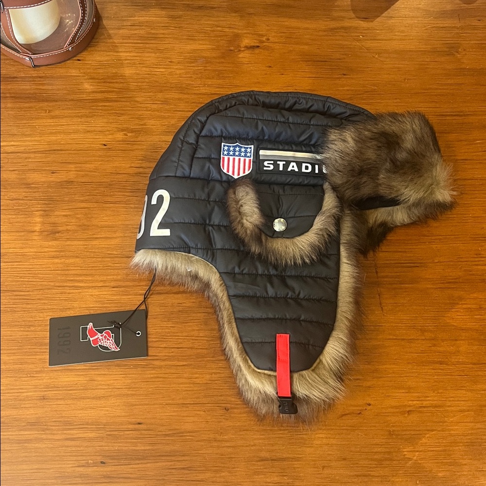 Polo Ralph Lauren Puffer Trapper Hat 1992 P Wing Stadium USA Winter Small / Med - Picture 2 of 16